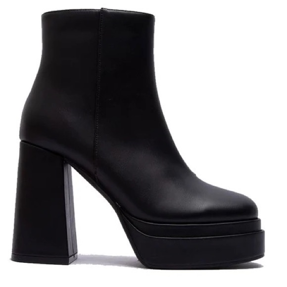 Last Pair! Qupid Black Elevated Zip Up Chunky Heel Platform Moto Boot Ankle Boot - Picture 3 of 5